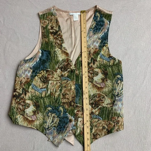Partners II Vintage 90s Dog Tapestry Vest Multicolor Cotton Blend Size 1X - Picture 4 of 9